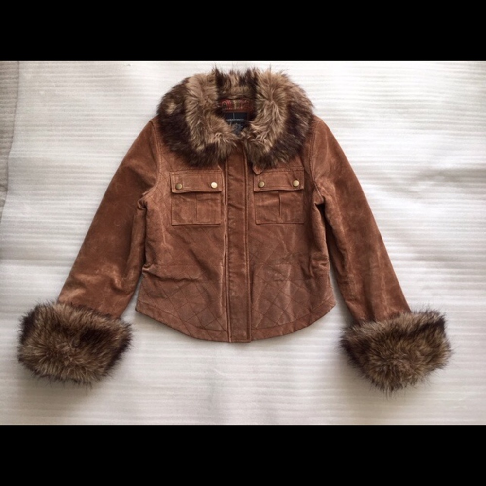 Moda International Brown Faux Fur Trim Jacket